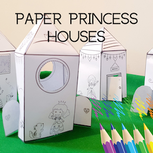 Princess Houses 3D Colouring/Coloring Printable Templates ,Paper Card Craft Activity For Kids, PDF Kids Craft, Princess Playset Activity,