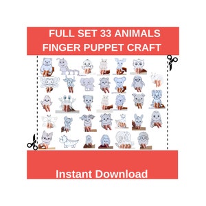33 DIY Animals Finger Puppet Craft Easy Card Colouring Crafts Printable Kids PDF Toy Activity Pretend Play  Birthday Party Puppet Show