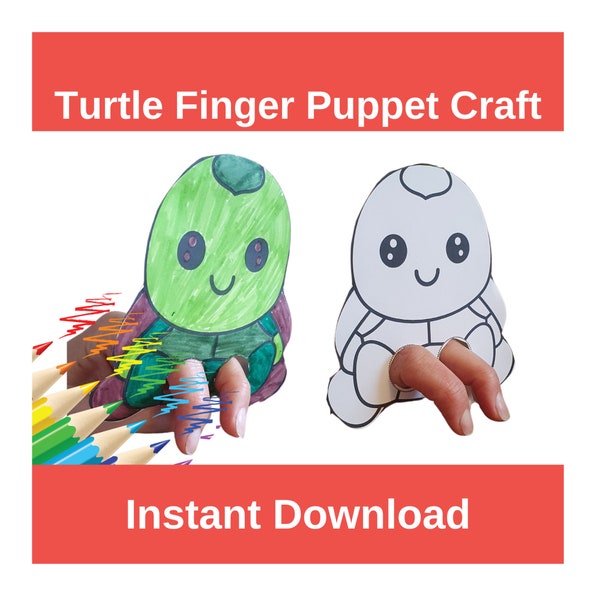 Turtle Finger Puppet Easy Paper Card Colouring Coloring Crafts Printable Kids PDF DIY Toy Activity for Pretend Play Animal Birthday Party