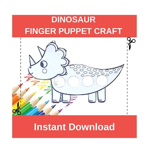 Dinosaur Finger Puppet Easy Paper Card Colouring Coloring Crafts Printable Kids PDF DIY Toy Activity for Pretend Play Animal Birthday Party