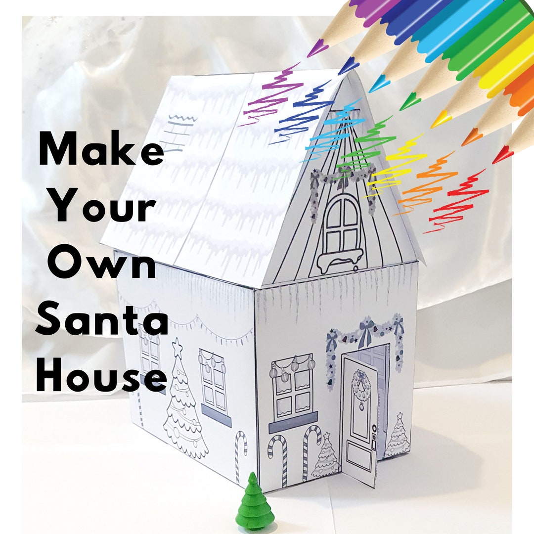 Santa House 3D Paper Printable Kids Kit PDF Craft, Father Christmas ...