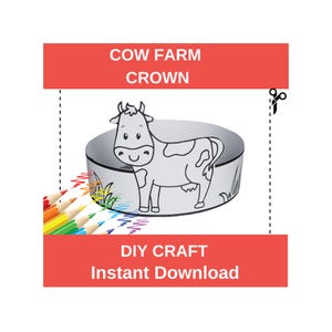 DIY Cute Cow Farm Animals Crown Birthday Party Decoration Costume Colouring Hat Kids Craft PDF Instant Download