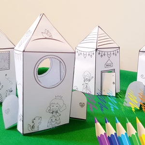 Princess Houses 3D Colouring/coloring Printable Templates ,paper Card ...