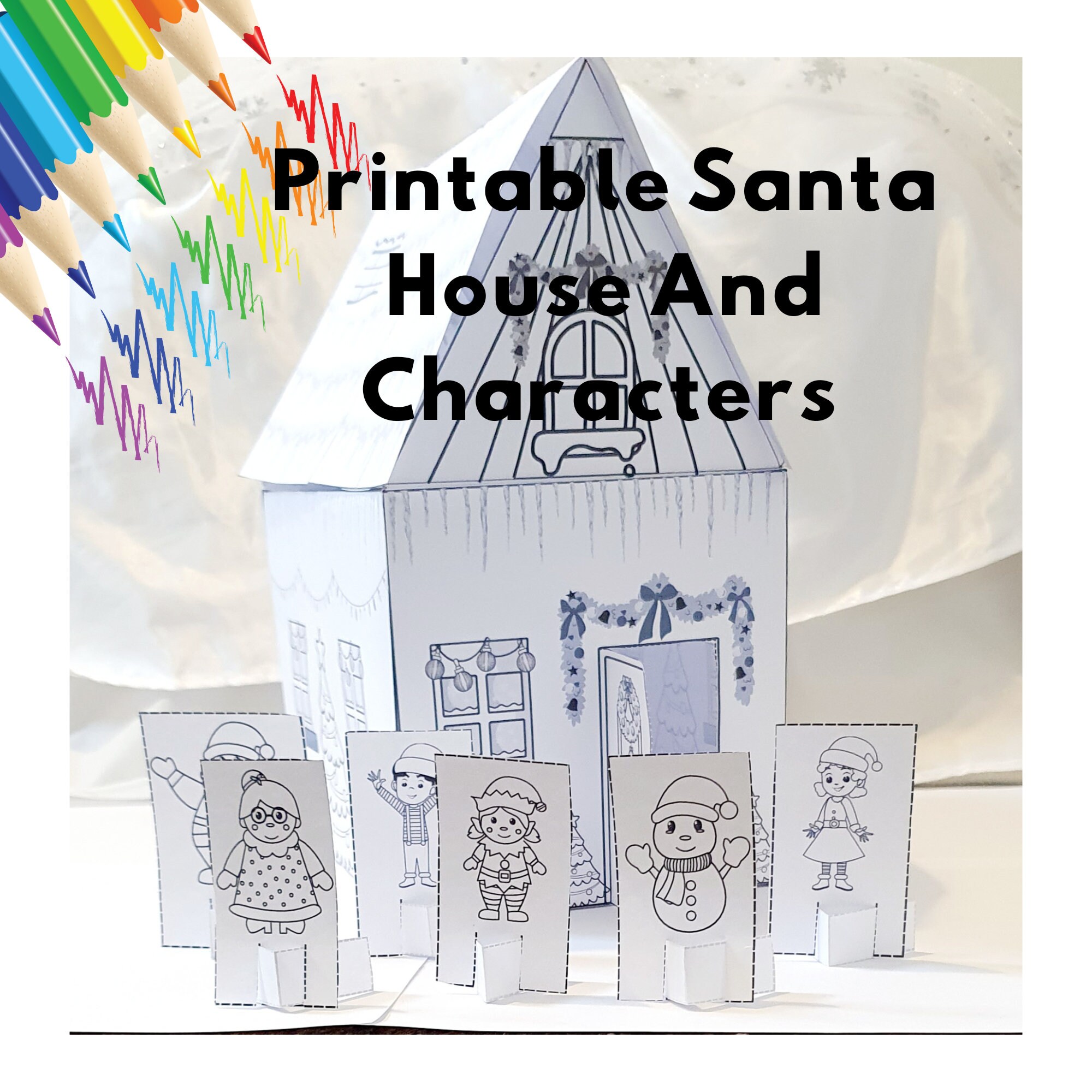 Santa House 3D Paper Printable Kids Kit PDF Craft, Father Christmas ...