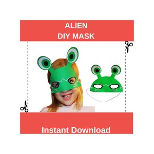 DIY Alien Outer Space UFO Sci FI kostuum masker maskerade afdrukbare ruimte partij thema Kids papieren kaart ambachtelijke sjabloon Instant Download