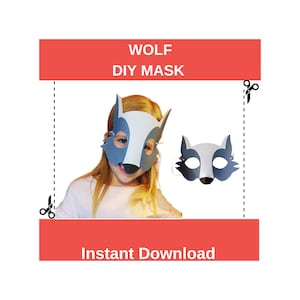 DIY Wolf dier kostuum masker maskerade afdrukbare partij thema papieren kaart ambachtelijke kostuum sjabloon Instant Download Roodkapje
