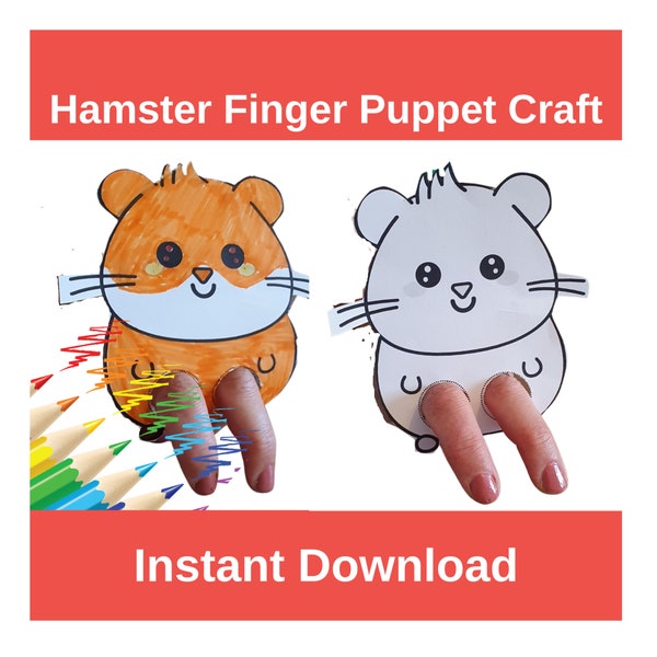 Hamster Pet Finger Puppet Easy Paper Card Colouring Crafts Printable Kids PDF DIY Toy Activity for Pretend Play Animal Birthday Party