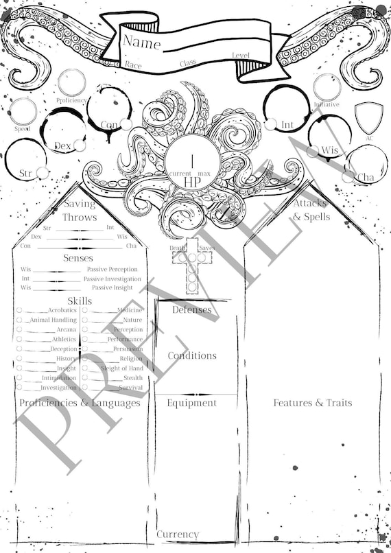 Dnd 5e Character Sheet Printable: Dungeons and Dragons Dark - Etsy