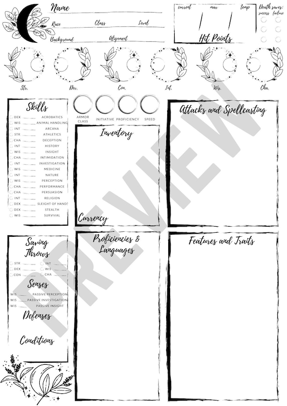 Dnd 5e Character Sheet Fillable: Dungeons and Dragons Cute - Etsy