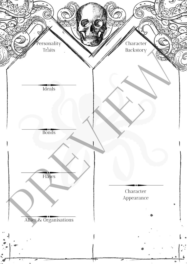 Dnd 5e Character Sheet Printable Dungeons and Dragons Dark Warlock and Sailor Theme Etsy