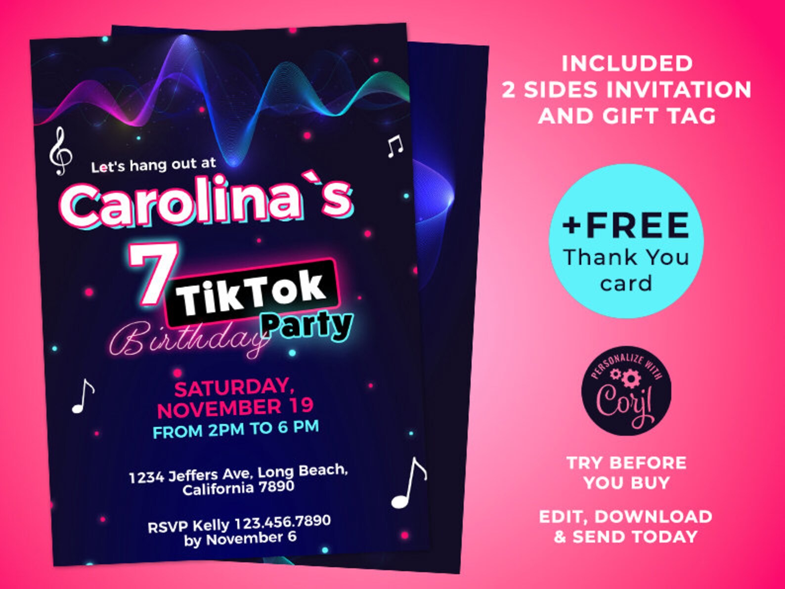 Editable Tik Tok Party Invitation Tik Tok Party Editable Etsy