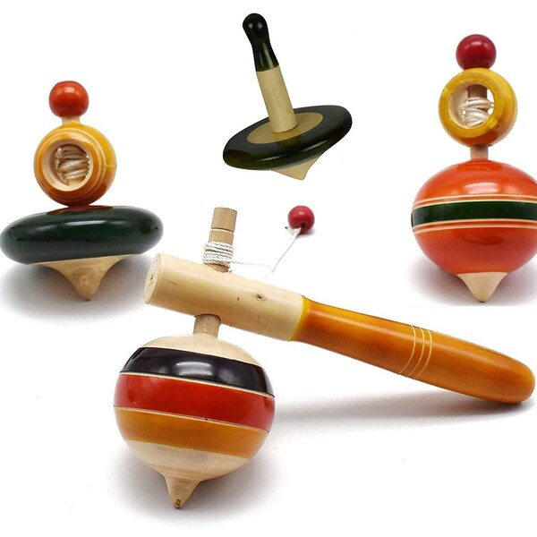 Wooden Spinning Tops Etsy