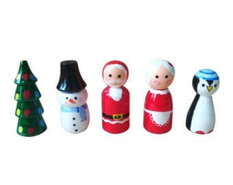 Channapatna Toys Wooden Christmas Peg Dolls Family Pretend Play Figurines - Natural Toys | Organic Handmade Play Kit for Kids Pack of 5 pcs