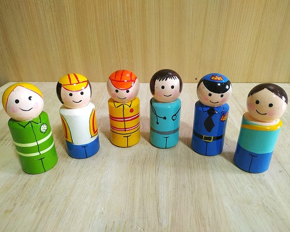 Channapatna Toys Wooden Peg Dolls South Indian Couples Non Toxic Colors ( 2  Years+) - Set of 6 Wooden Dolls | Pretend Play, Open Ended Toys