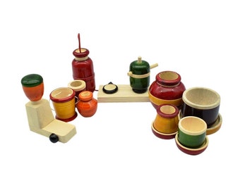 Channapatna Toys Traditional Wooden Cooking/Kitchen Toys Play Set for Girls, Kids -14 Pieces  Set - Multicolor- Pretend & Play Toy