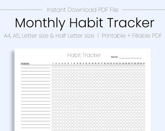 Seguimiento de hábitos mensual imprimible, carta horizontal A4/A5/EE. UU., descarga instantánea, plantilla de seguimiento de hábitos, seguimiento de rutina, seguimiento de hábitos simple