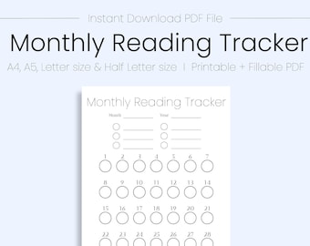 Rastreador de lectura mensual, Rastreador mensual, Diario de lectura, Rastreador de lectura, Rastreador de libros, Diario de balas, Imprimible, Descarga instantánea, PDF