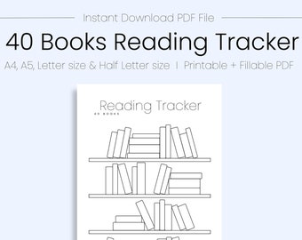 Rastreador de lectura de 40 libros, Diario de lectura, Rastreador de lectura, Rastreador de libros, 30 libros, Bullet Journal, Imprimible, Descarga instantánea, PDF