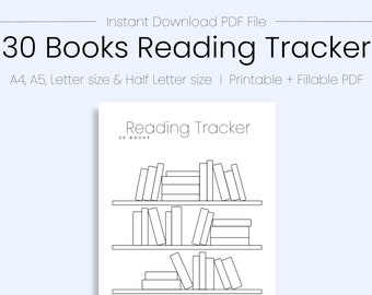 Rastreador de lectura de 30 libros, Diario de lectura, Rastreador de lectura, Rastreador de libros, 30 libros, Bullet Journal, Imprimible, Descarga instantánea, PDF