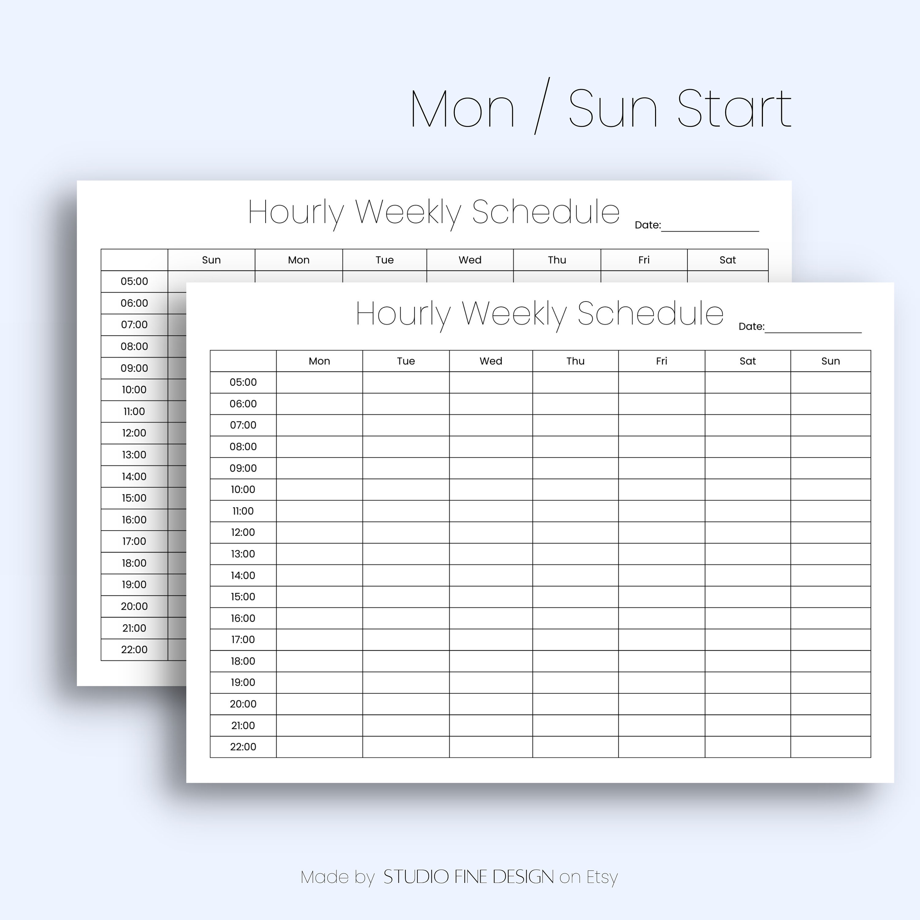 Weekly 24h Hourly Planner Printable, 24h Clock, A4/US Letter, Instant ...