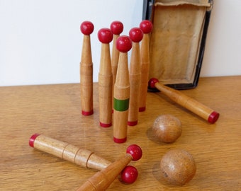 アンティークの木製スキットル、卓上ボウリングゲーム - Etsy 日本
