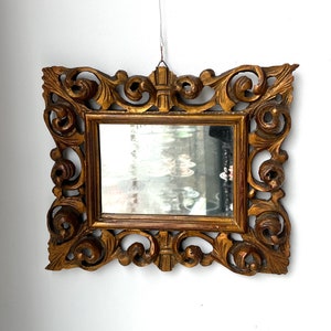 Hand Carved Italian Vintage Mirror | Gilded Wooden Wall Mirror from Italy | Baroque Style Gold Decor | Ornate Antique Frame