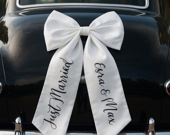 Personalisierte Autoschleife Hochzeit – Just Married Schleife aus Satin – große Hochzeitsauto Deko – Brautauto Schleife mit Namen –