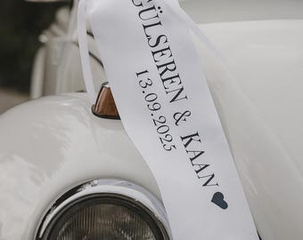 KonvoiSchleife | Personalisierte Konvoi-Schleife – mit Namen & Hochzeitsdatum | Hochzeitsauto-Deko | Geschenk zur Hochzeit | Antennenschleif