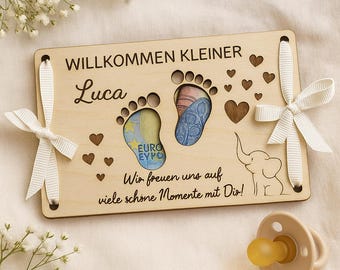 Personalized money gift – wooden gift idea with engraving & name – for birthday, wedding, baptism, communion, anniversary gift card wood