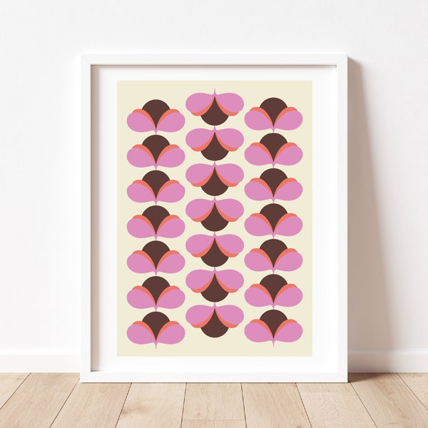 Retro 60s 70s Pattern Poster A3 | Digital Prints | Geometric Design | Cream, Pink, Orange, Brown | Instant Digital Download