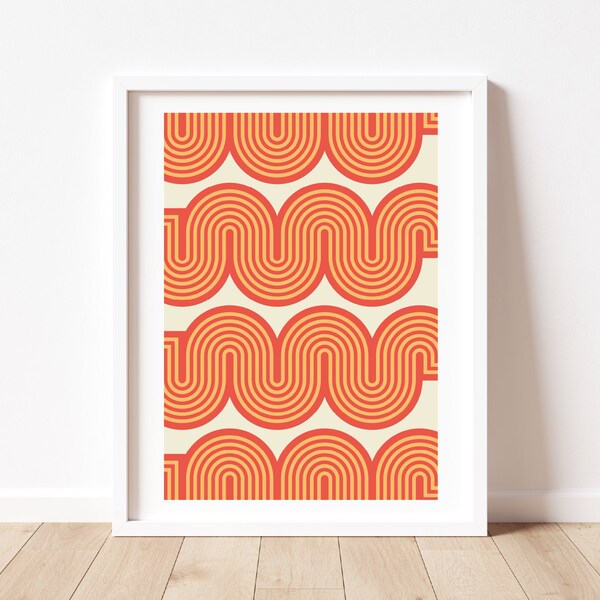 Retro 60s 70s Pattern Poster A3 | Digital Prints | Geometric Design | Cream, Orange, Yellow | Instant Digital Download