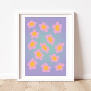 Danish Pastel Aesthetic A3 Print | Digital Prints | Groovy Flowers Gradient Design | Purple, Pink, Orange | Instant Digital Download