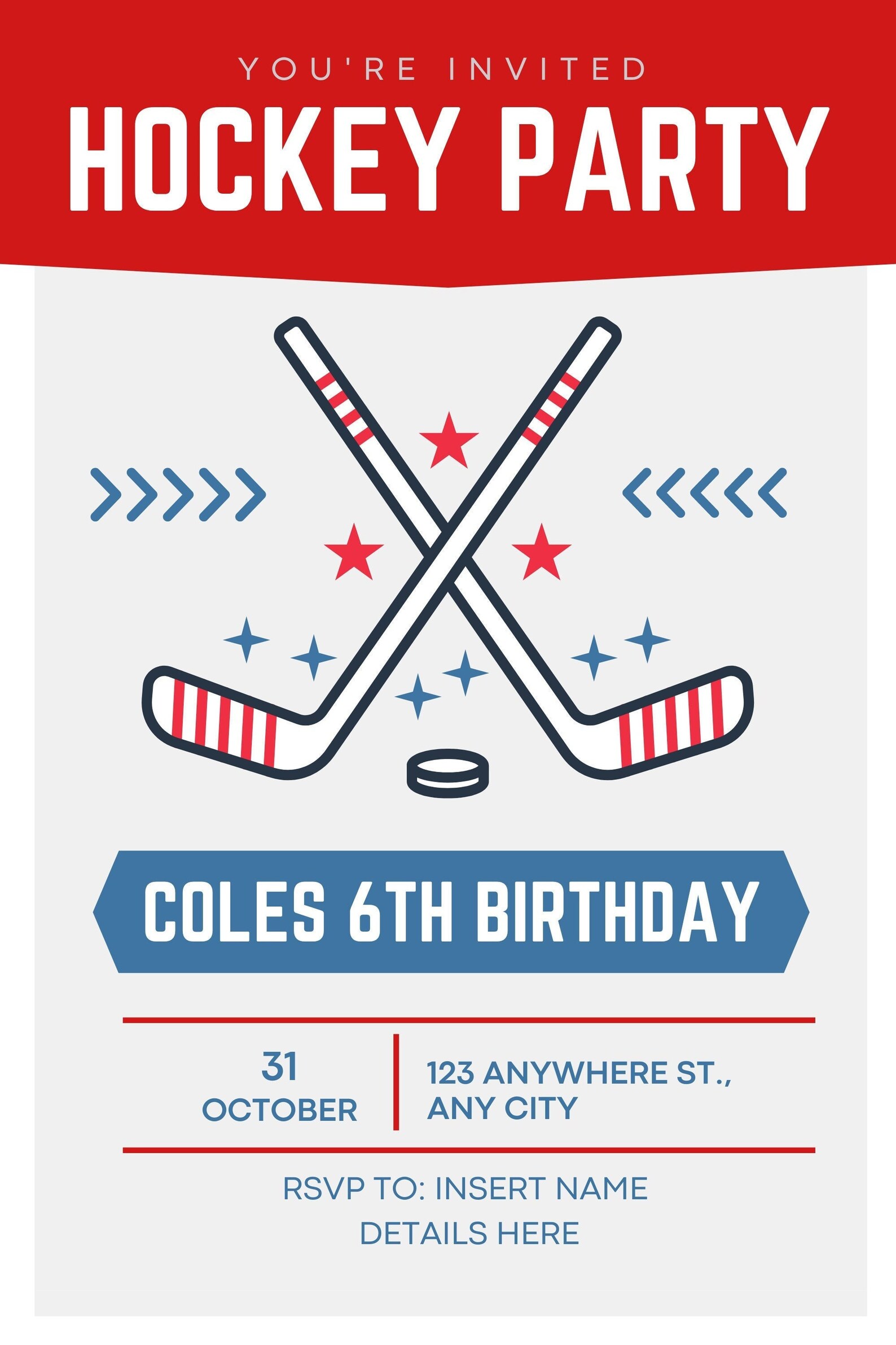Hockey Party Invitation. Hockey Birthday Party, Sports Themed Digital