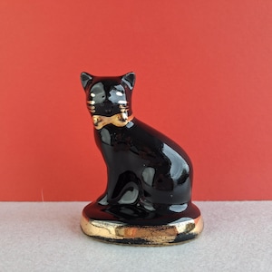 lucky ceramic black cat with gold gilding | vintage Irish pottery, of unknown maker | charming gift for any cat lover or black cat collector
