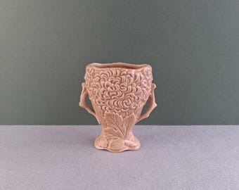 SylvaC chrysanthemum pottery vase model number 2118 | midcentury matt fawn vase, hard-to-find small 2-handled ceramic 1950s mantel vase