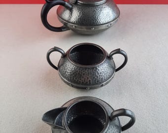 Arts and Crafts Pewter Teapot Set | 1920s Craftsman Sheffield