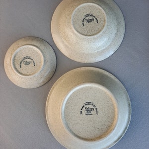 image shows Royal Worcester Palissy Kalabar shallow and deep bowls, and a little dish in 70s geometric design for casual dining