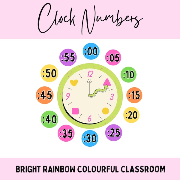 Bright Rainbow Colourful Clock Numbers Preschool Kindergarten Educational Teaching Printable Tools