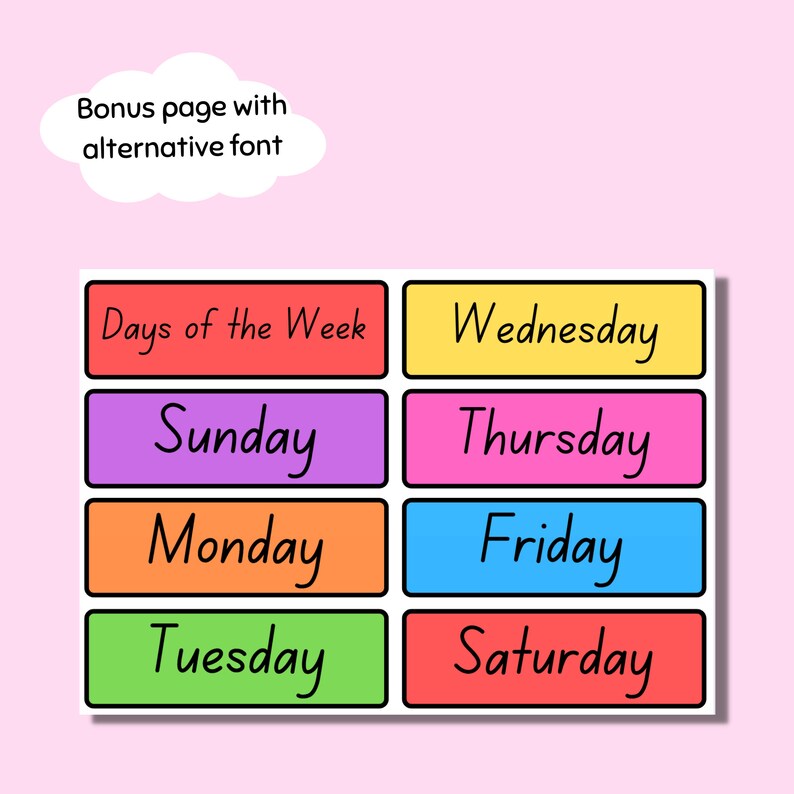 Bright Rainbow Colourful Days of the Week Visual Preschool - Etsy