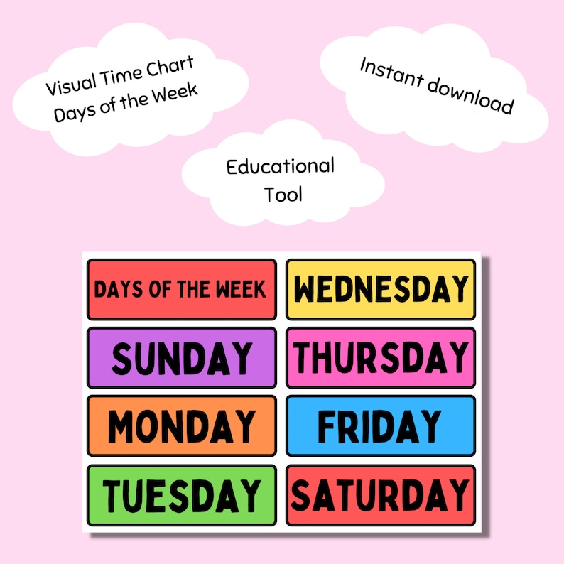 Bright Rainbow Colourful Days of the Week Visual Preschool - Etsy
