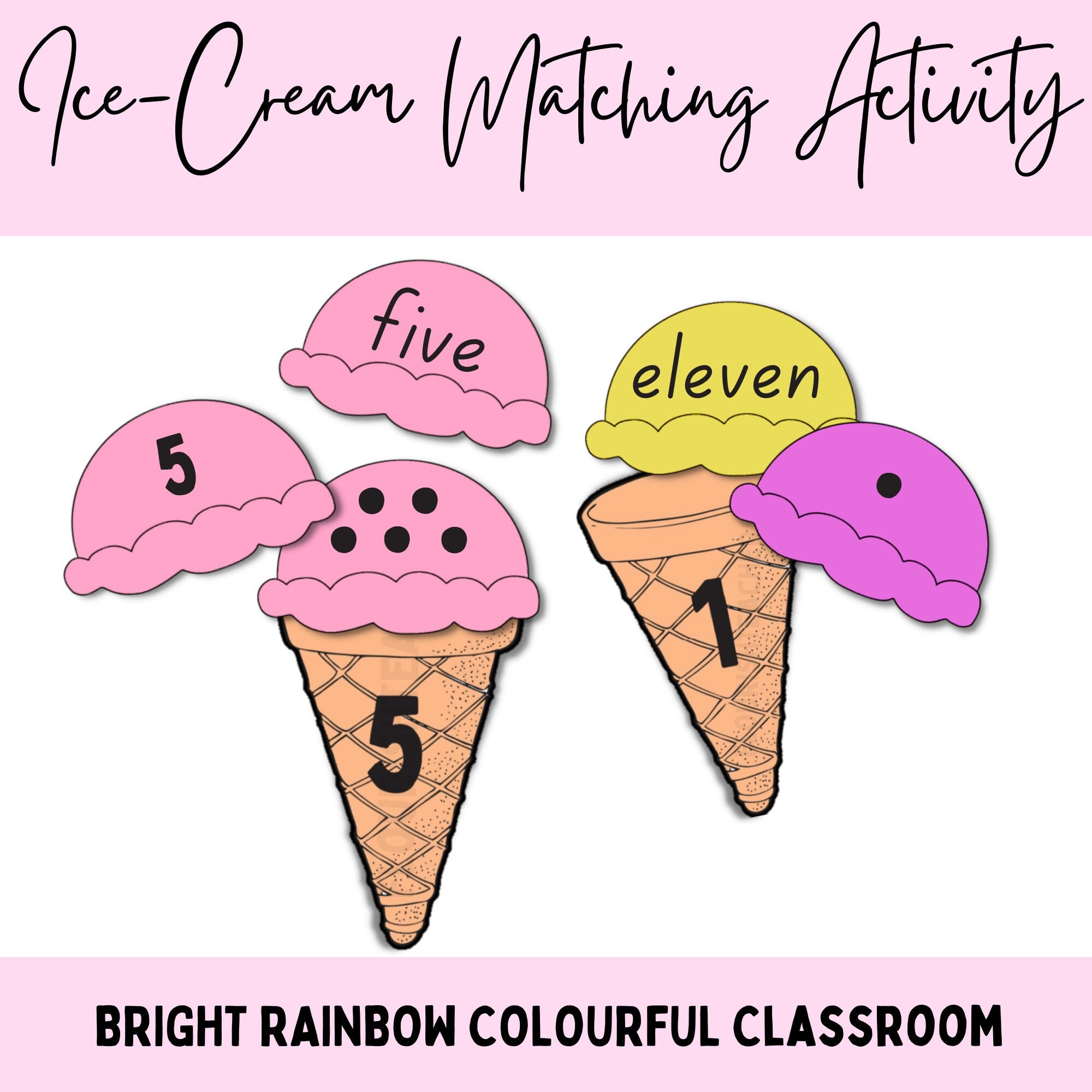 Bright Colourful Ice Cream Number Matching Activity Printable - Etsy