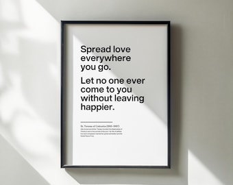 Mother Teresa Printable Quote, Inspirational Catholic Wall Art, Digital Download, Minimalism
