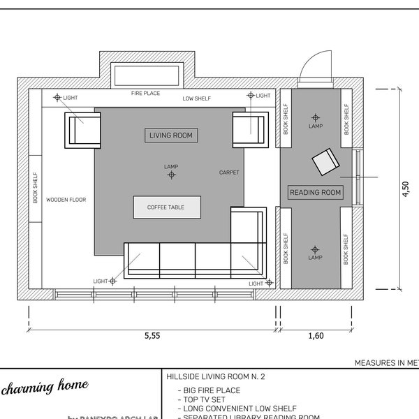 Home plan - Up to 4 rooms - Plan - Layout - Interior design - Personalization - Comfort - Living room example
