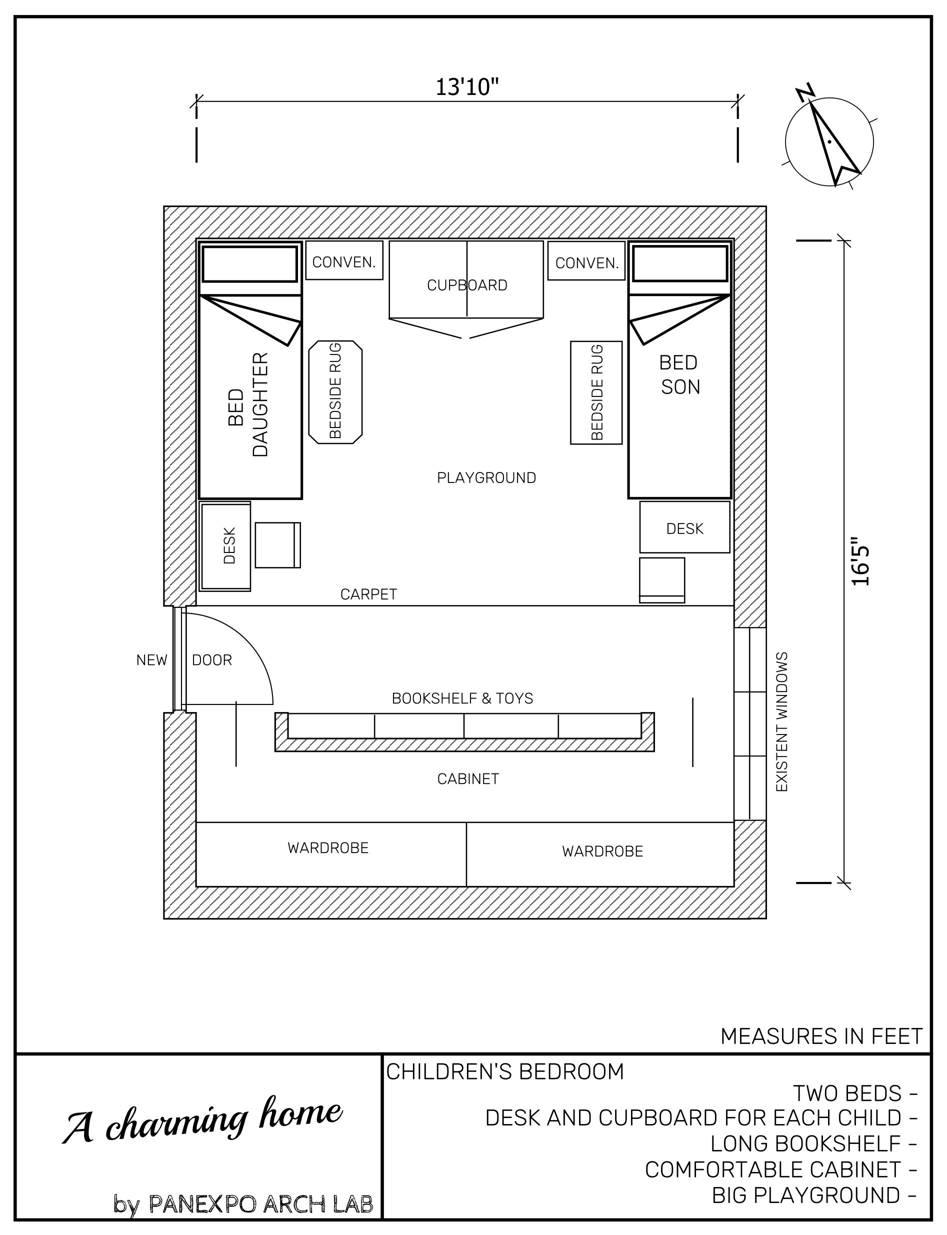 Home Plan up to 4 Rooms Plan Layout Interior Design Children's Bedroom