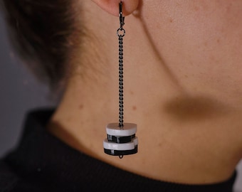 Dangle Drop Statement light-weight black and white chain earrings in acrylic | Gifts for women | Stainless steel | daily life accessories