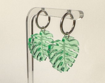 Monstera leaf earring | Statement earrings in acrylic |  Handmade gifts for women | Colorful laser-cut | Light-weight dangle