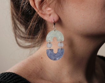 Statement earrings in marble texture perspex acrylic plexiglass |  Handmade gifts for women | Colorful laser-cut | Light-weight