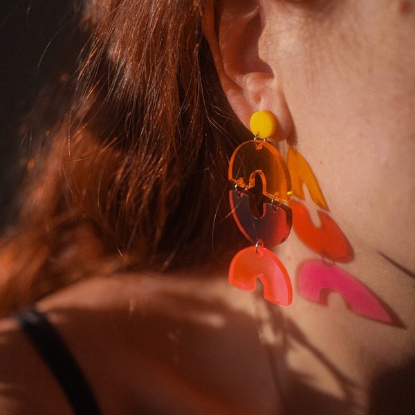 Dangle Drop Statement light-weight colorful earrings in acrylic | Gifts for women | Stainless steel | Transparent colors