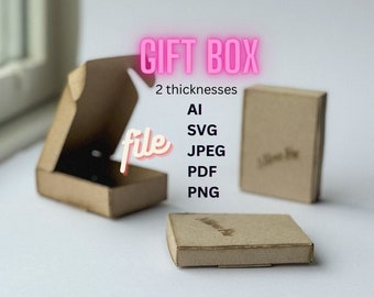 Gift box template svg, file for laser cut AI, flat box in paper, jewellery box, no glue, rectangular small box,  packaging instant download