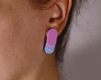 Short layered earrings in plexiglass pastel colors | Handmade gifts for women | Colorful laser-cut | Light-weight stud